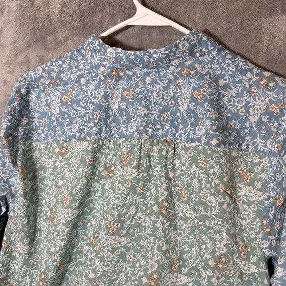 J Jill Sleep Top L Floral Colorblock Long Sleeves Button Up Collared Lightweight - Picture 8 of 9